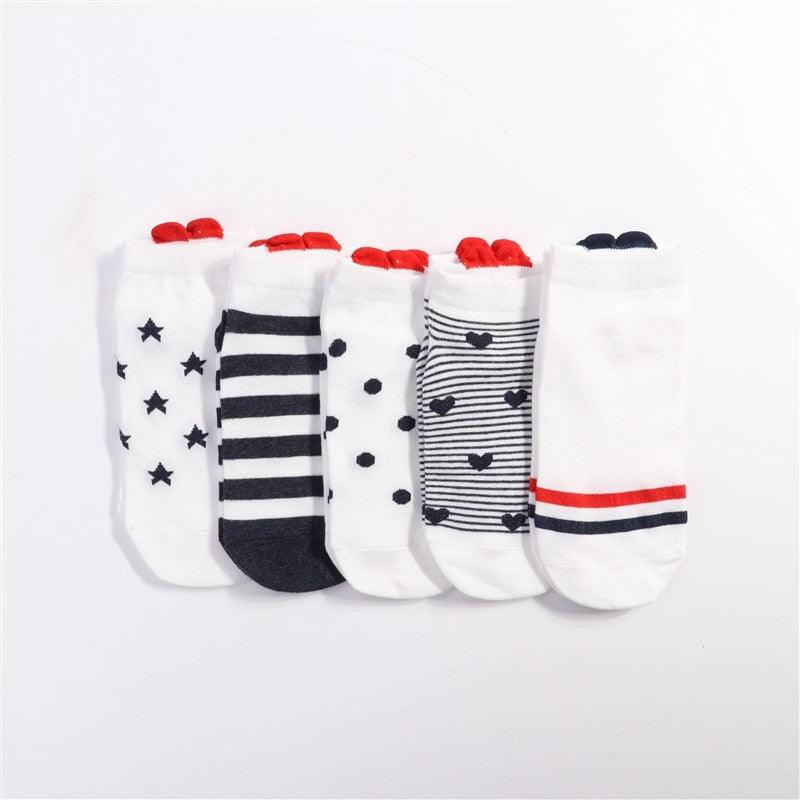 Kawaii Heart & Cat 5-Pair No-Show Sock Set