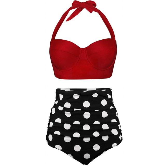 Vintage Polka Dot Push-Up High Waist Bikini