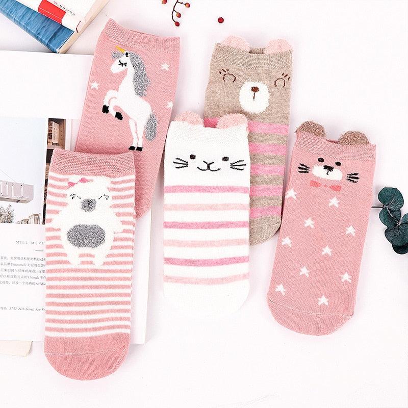 Kawaii Heart & Cat 5-Pair No-Show Sock Set