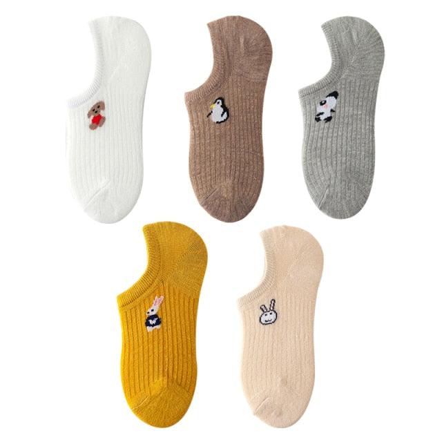 Kawaii Heart & Cat 5-Pair No-Show Sock Set