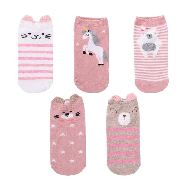 Kawaii Heart & Cat 5-Pair No-Show Sock Set
