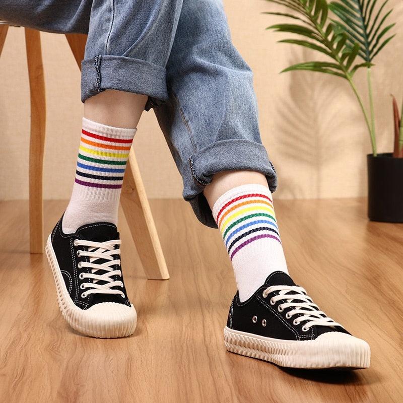 Rainbow Stripe Athletic Crew Socks