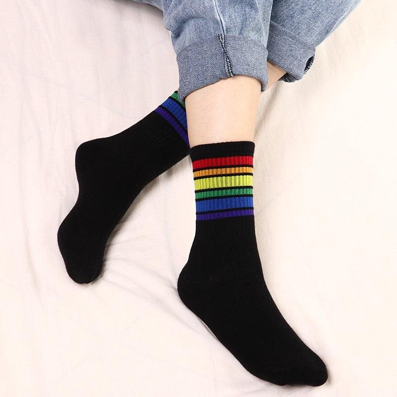 Rainbow Stripe Athletic Crew Socks