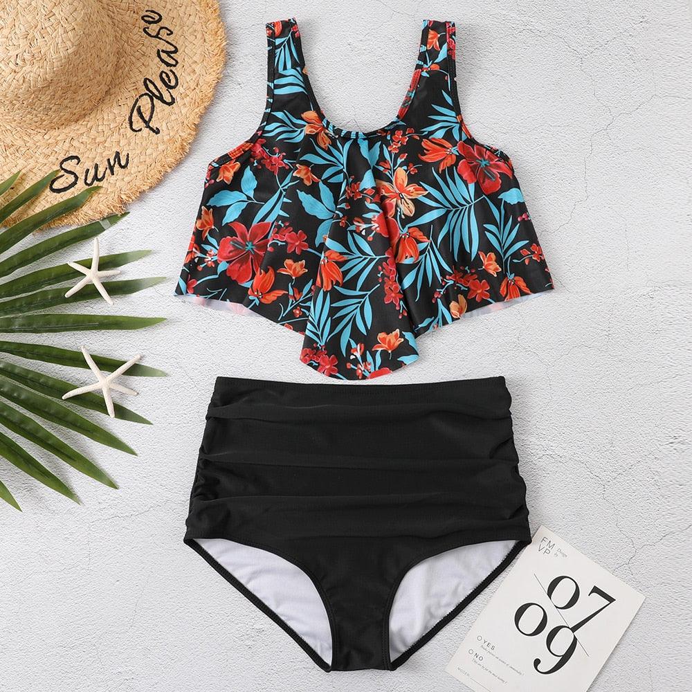 Ruffle Flounce High Waist Bikini — Plus Size