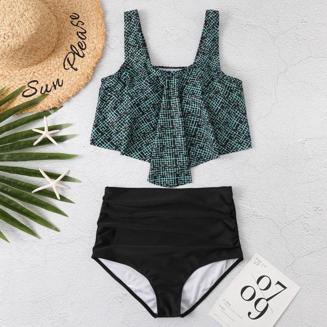 Ruffle Flounce High Waist Bikini — Plus Size