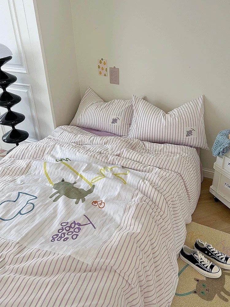 Purple Applique Duvet Cover Set