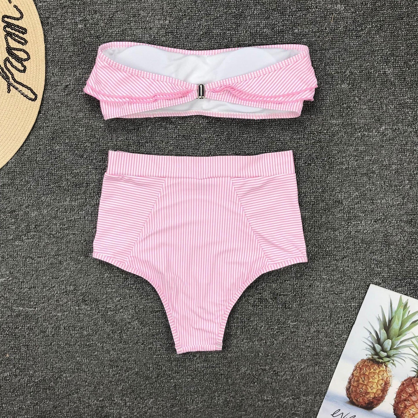 Seersucker Ruffle Bandeau High Waist Bikini
