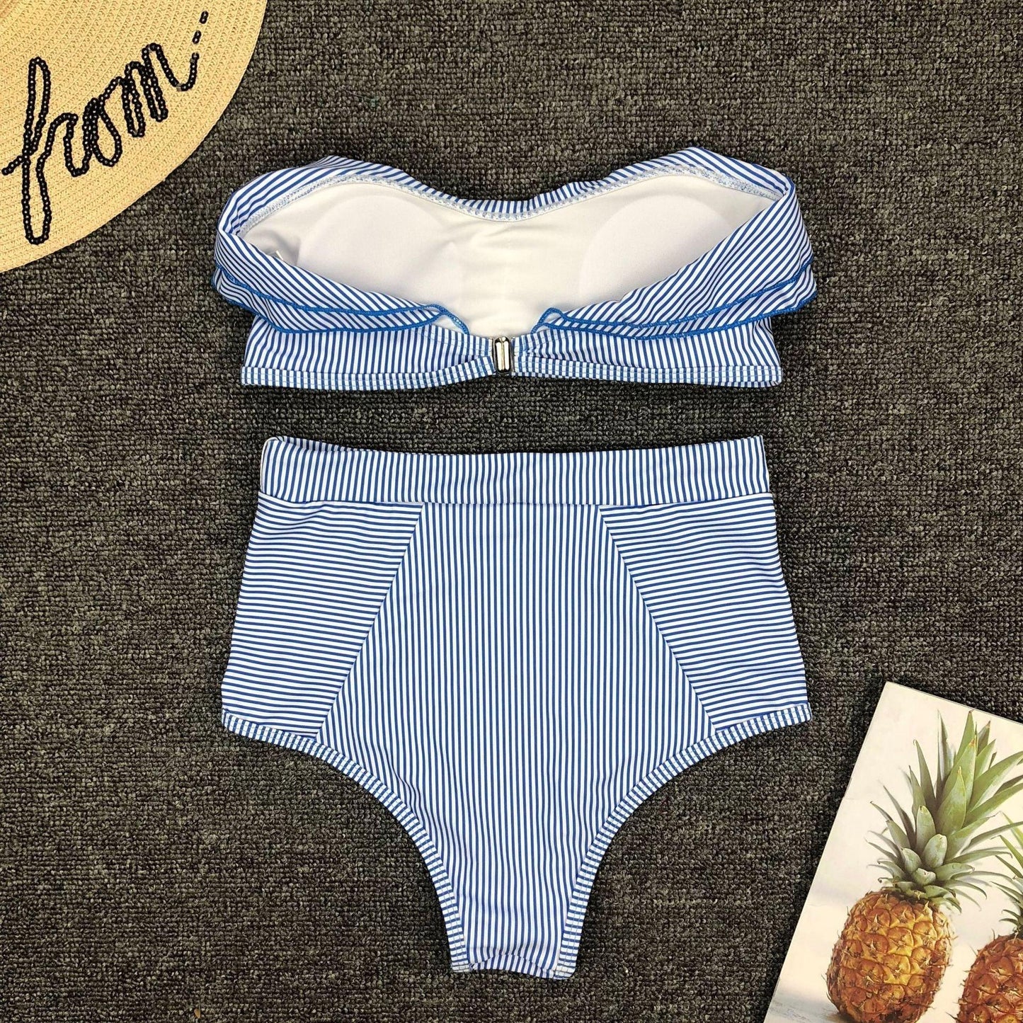 Seersucker Ruffle Bandeau High Waist Bikini