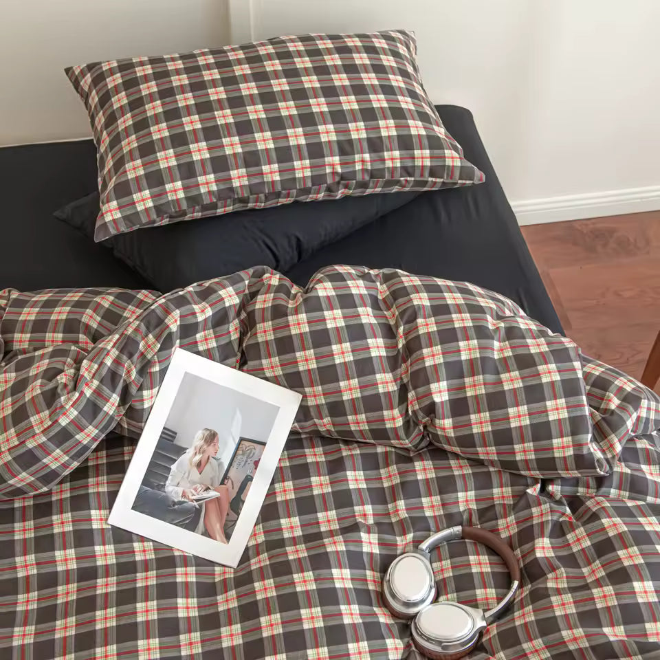 Preppy Brown Plaid Duvet Cover Set