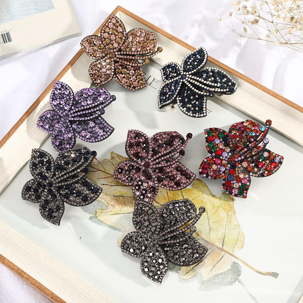 Rhinestone Flower Barrettes