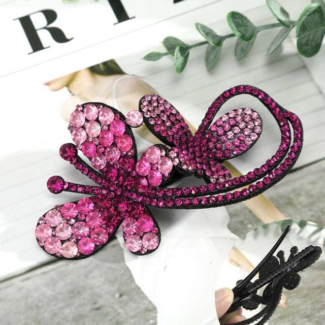 Rhinestone Flower Barrettes