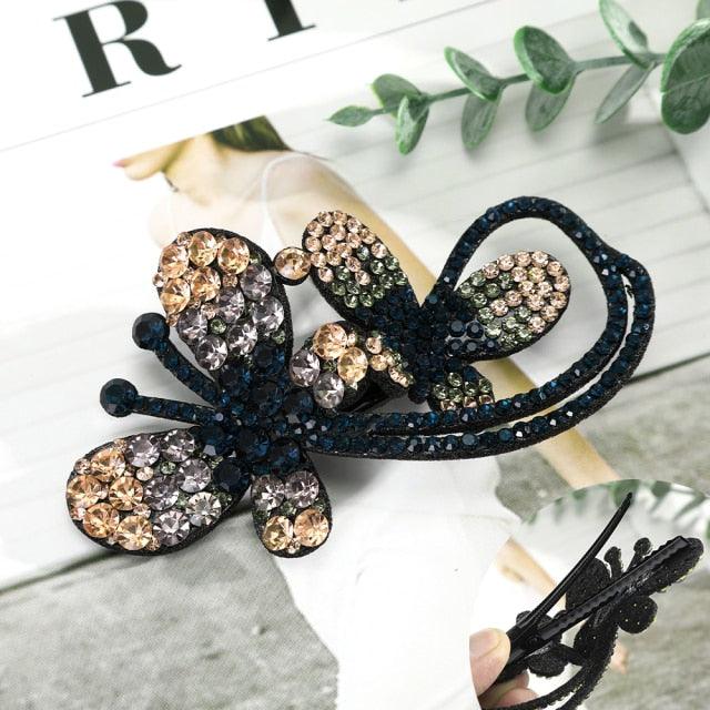 Rhinestone Flower Barrettes