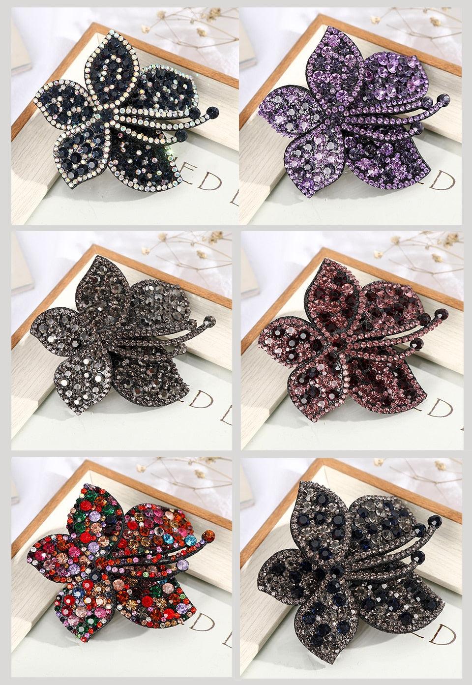 Rhinestone Flower Barrettes