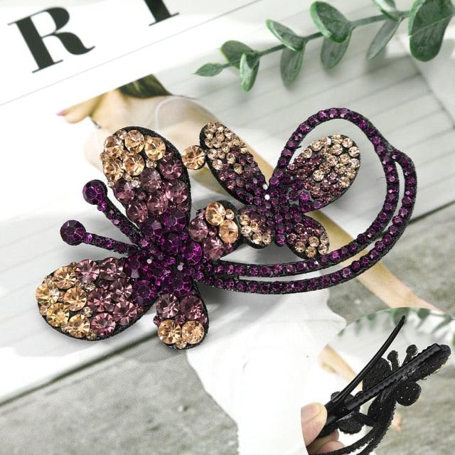 Rhinestone Flower Barrettes
