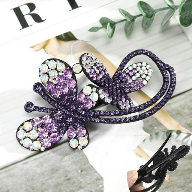 Rhinestone Flower Barrettes
