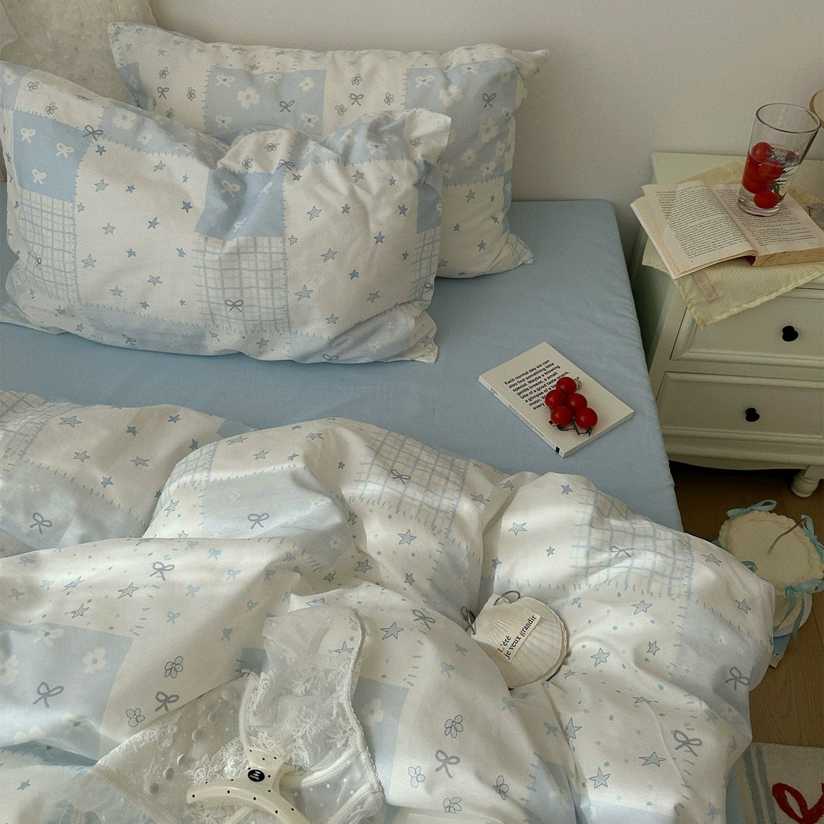 Blue Patchwork Cotton Duvet Cover Set