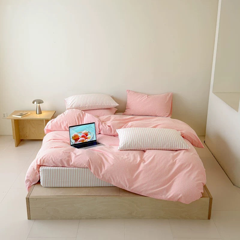 Lavender Pinstripe Cotton Duvet Cover Set