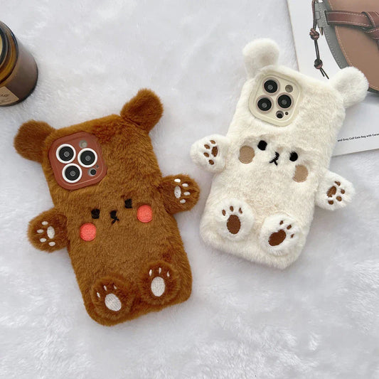 Coque iPhone en peluche douce avec ours