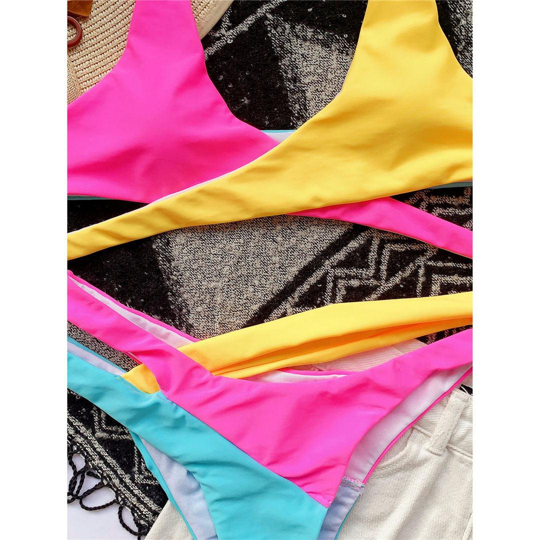 Neon Colorblock Wrap Bikini Set