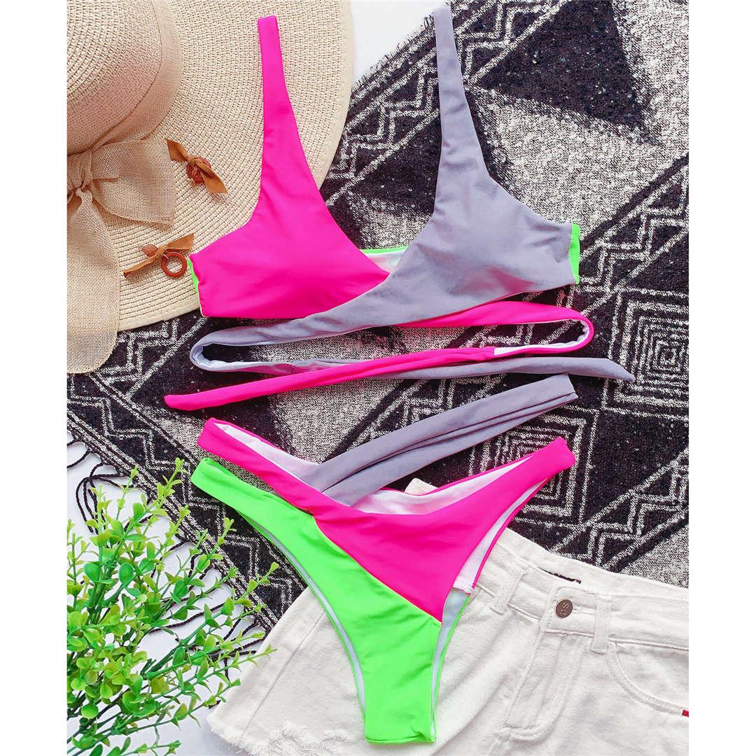 Neon Colorblock Wrap Bikini Set