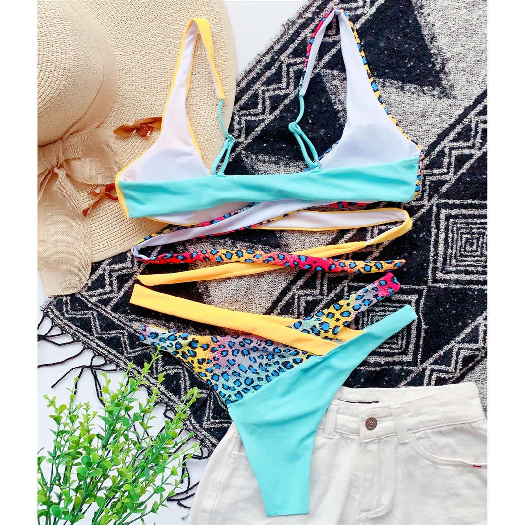 Neon Colorblock Wrap Bikini Set