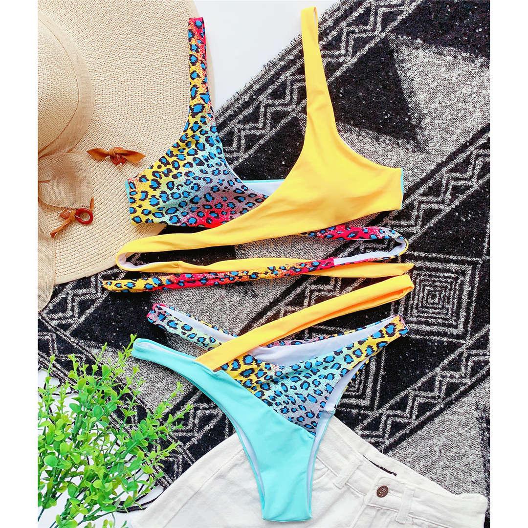 Neon Colorblock Wrap Bikini Set