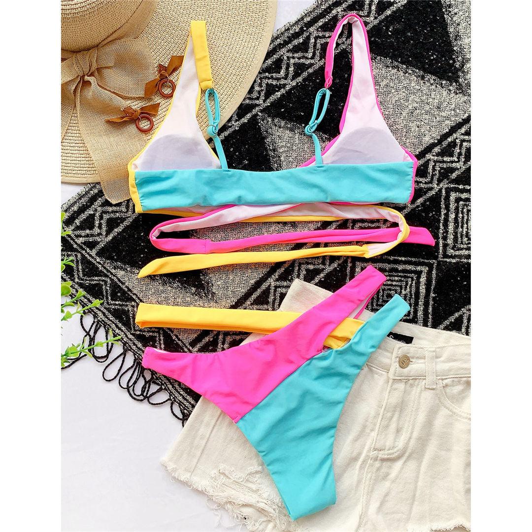 Neon Colorblock Wrap Bikini Set