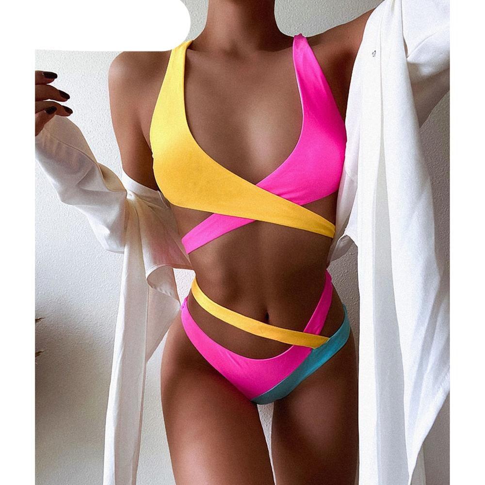 Neon Colorblock Wrap Bikini Set