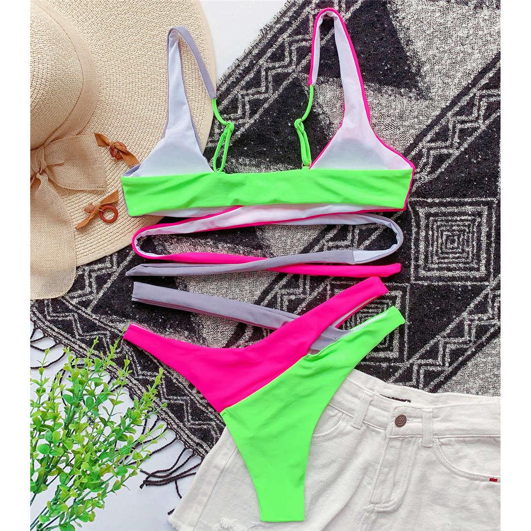 Neon Colorblock Wrap Bikini Set