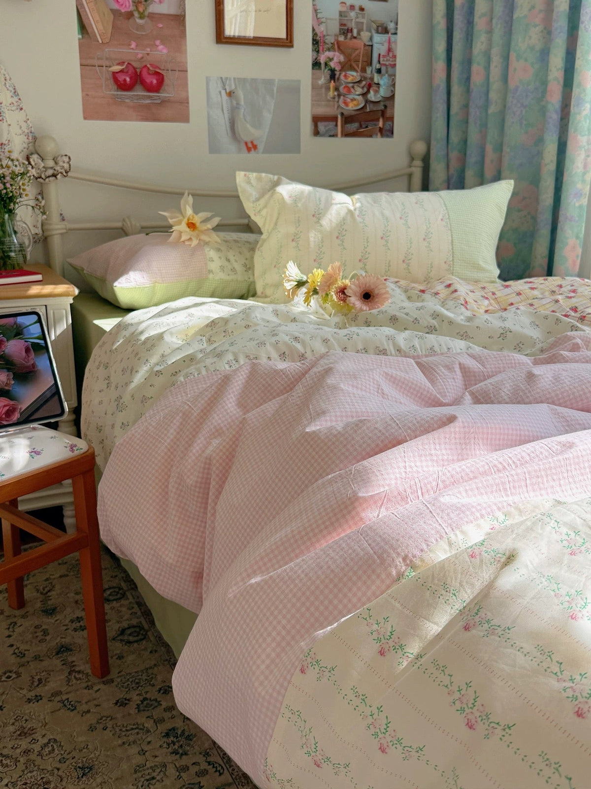 Spring Green Floral Duvet Cover Set