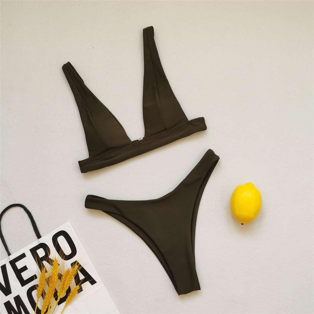 Lemon Print Triangle Bikini Set