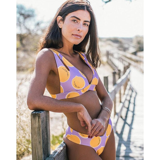 Lemon Print Triangle Bikini Set