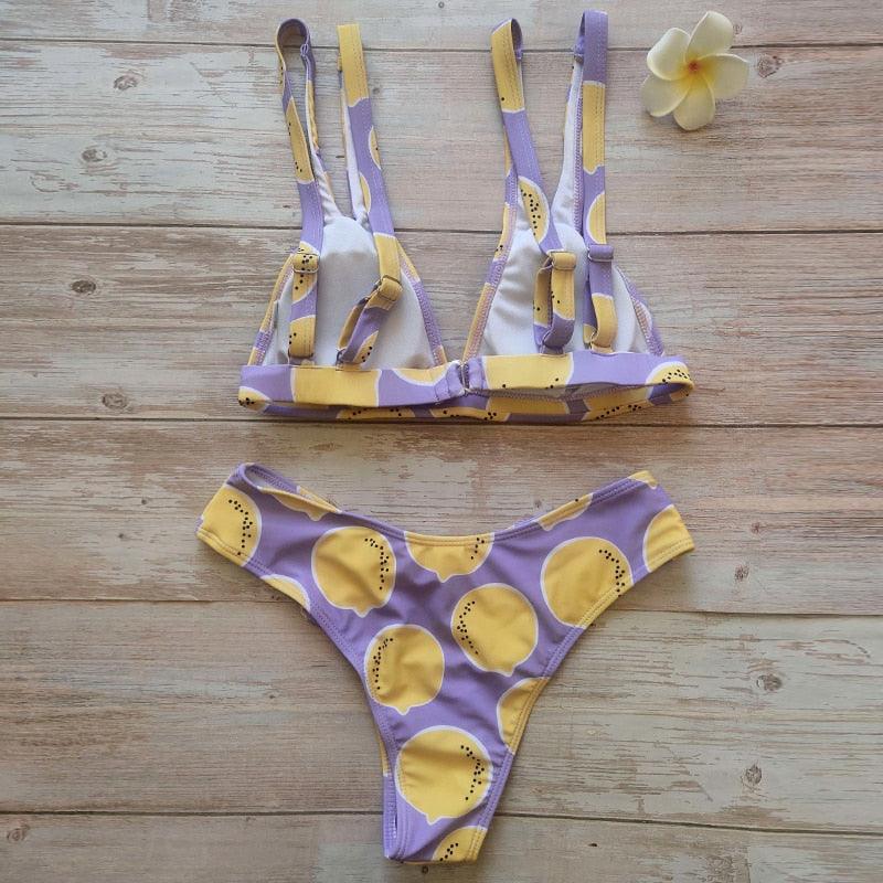 Lemon Print Triangle Bikini Set