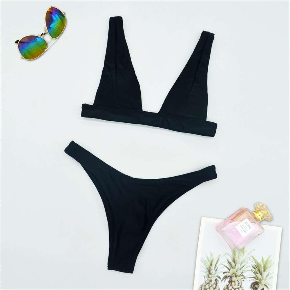 Lemon Print Triangle Bikini Set