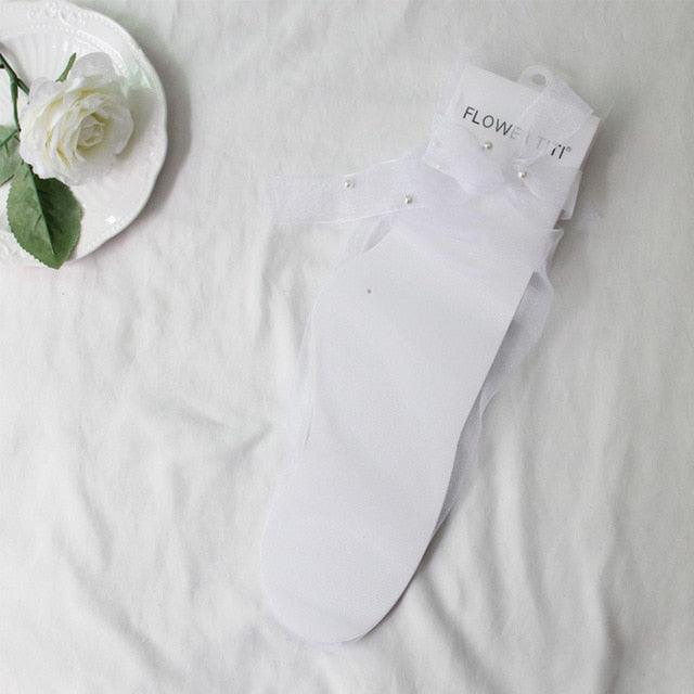 Sheer Pearl Crew Socks
