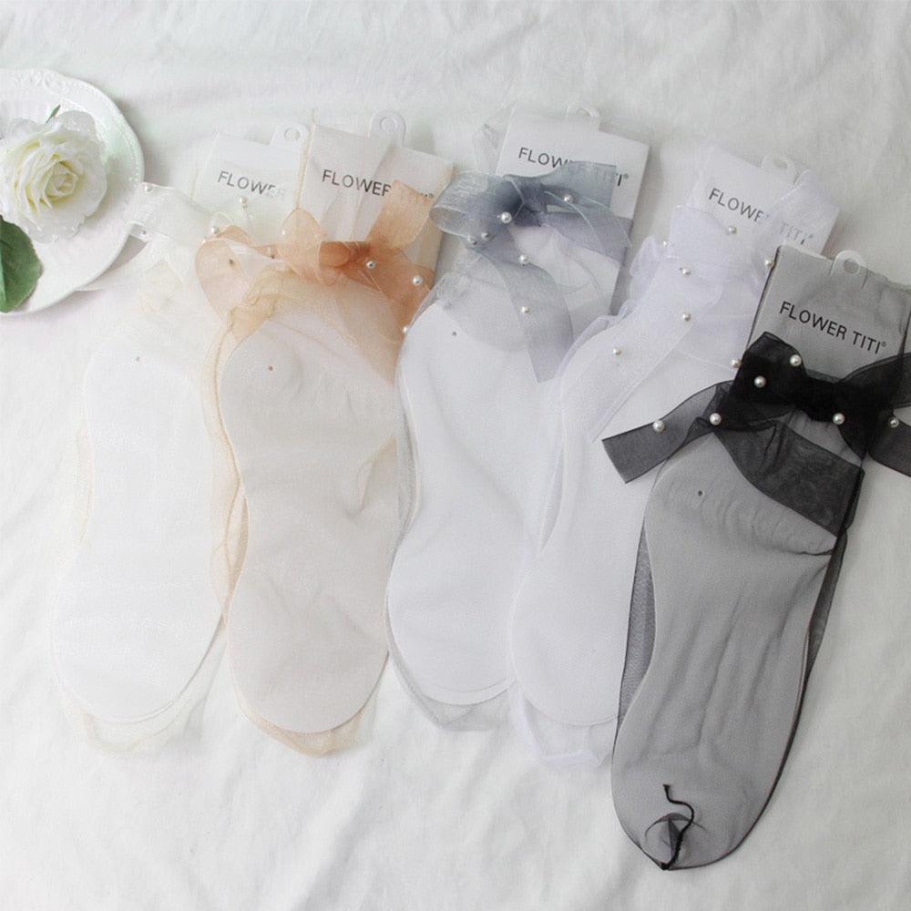 Sheer Pearl Crew Socks