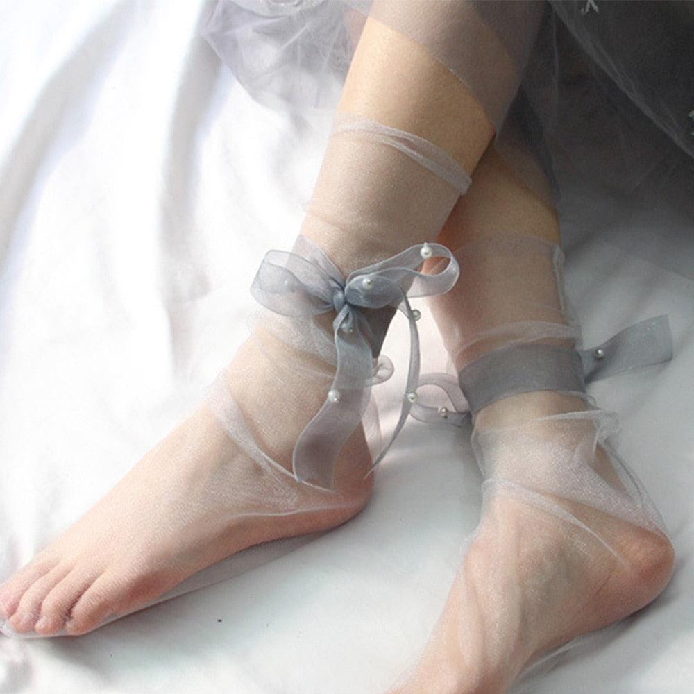 Sheer Pearl Crew Socks