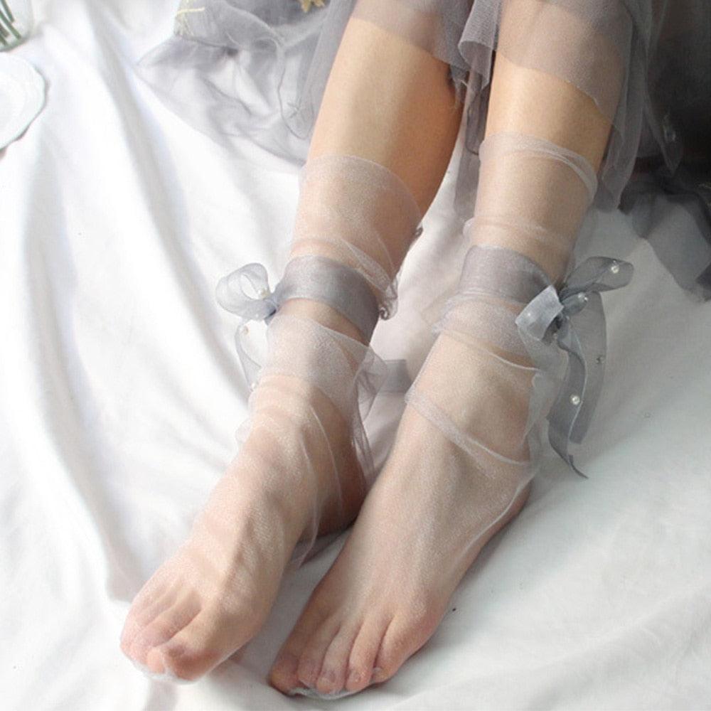 Sheer Pearl Crew Socks