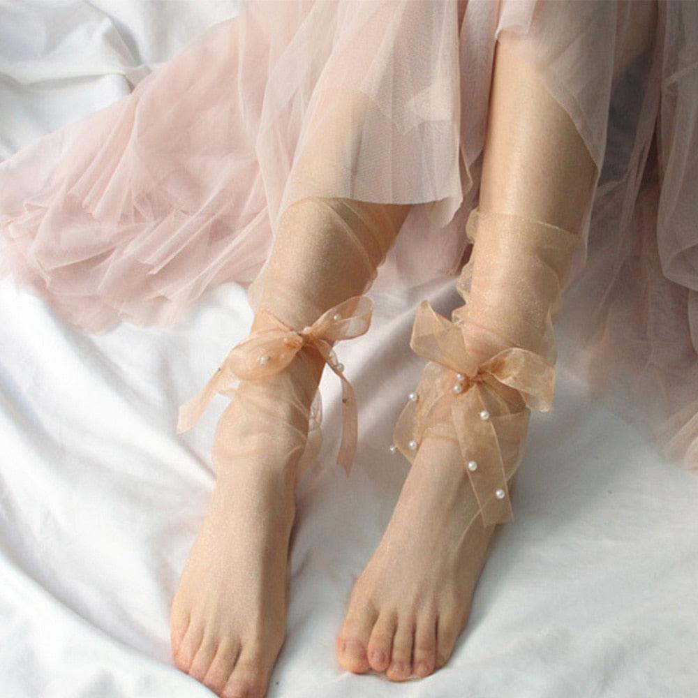 Sheer Pearl Crew Socks