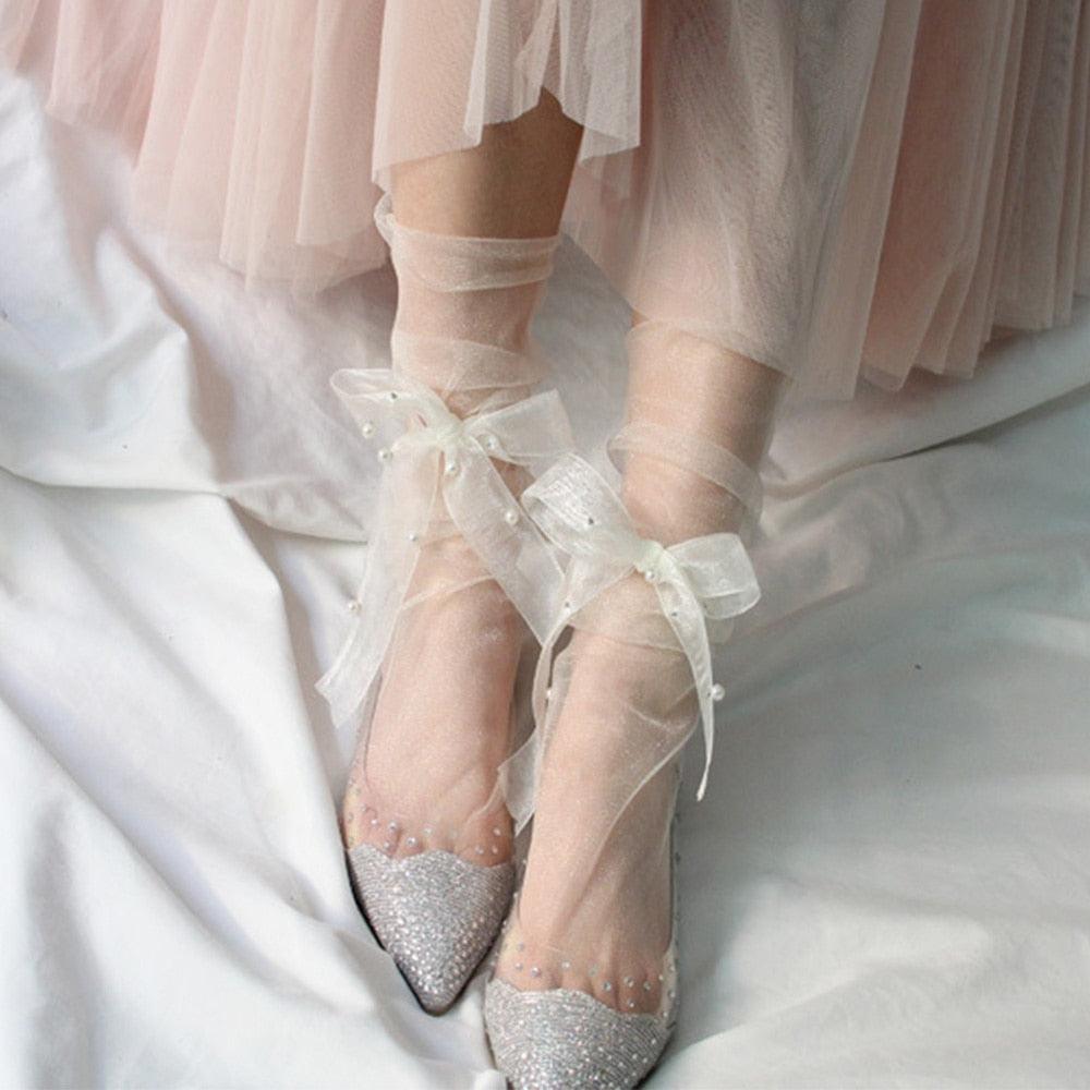 Sheer Pearl Crew Socks