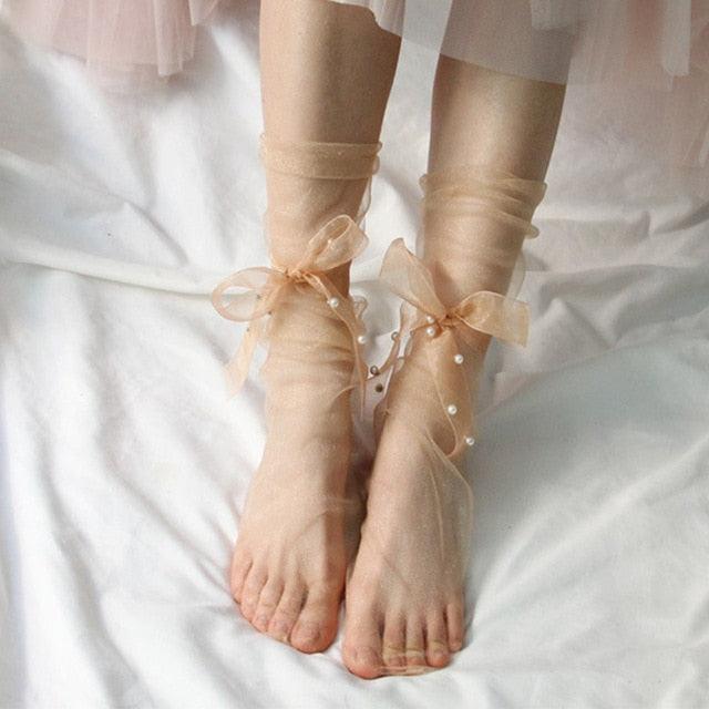 Sheer Pearl Crew Socks