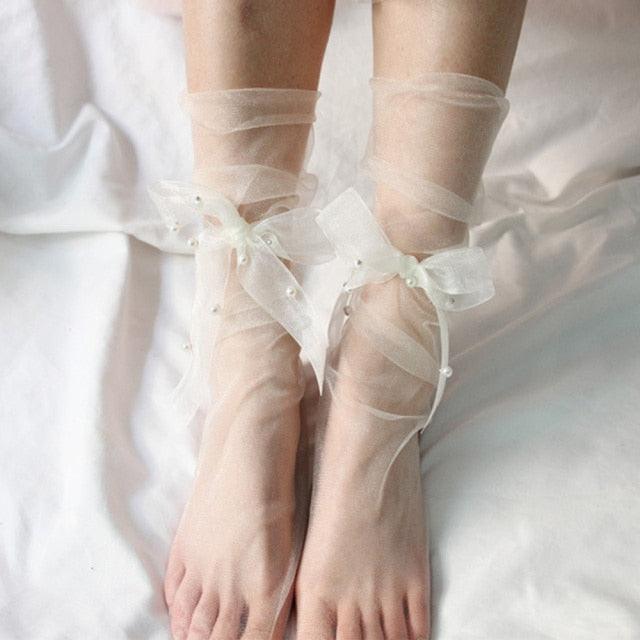 Sheer Pearl Crew Socks