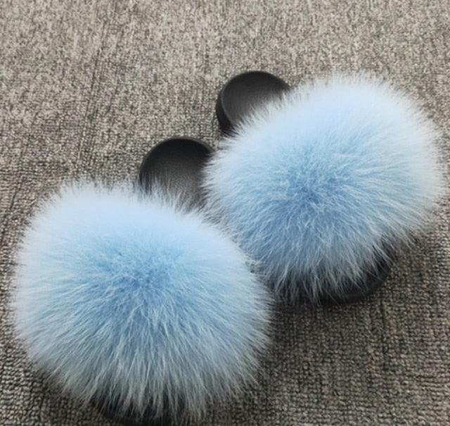 Rainbow Faux Fur Fluffy Slides