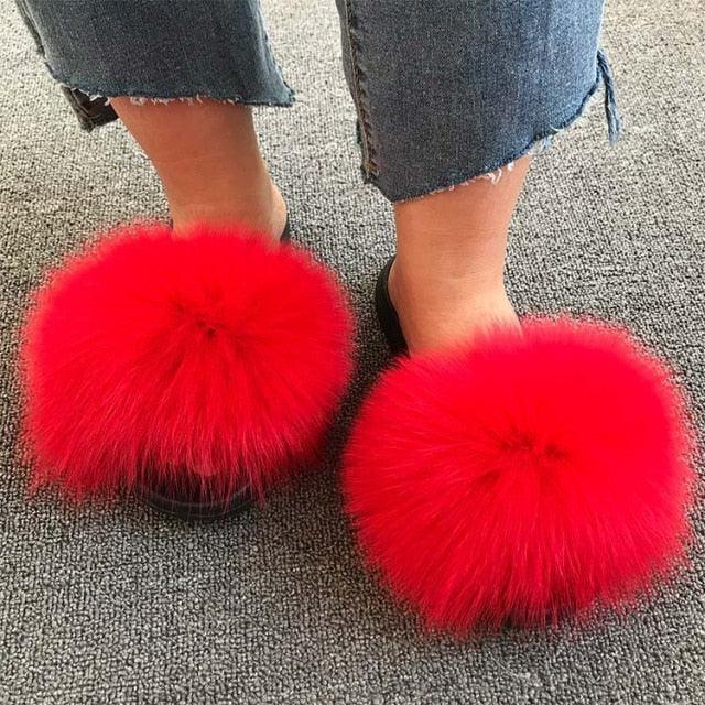 Rainbow Faux Fur Fluffy Slides