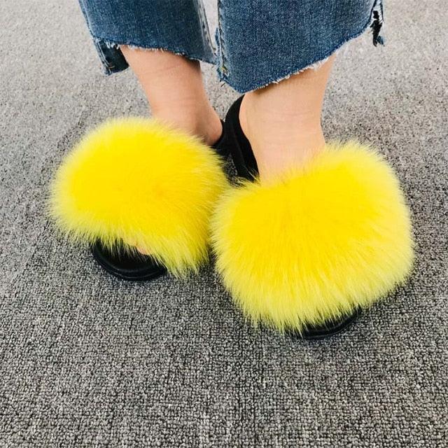 Rainbow Faux Fur Fluffy Slides