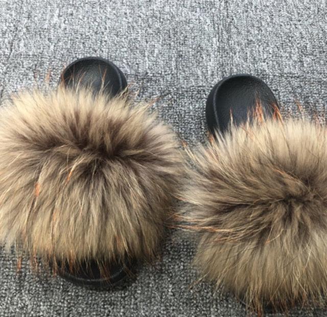 Rainbow Faux Fur Fluffy Slides