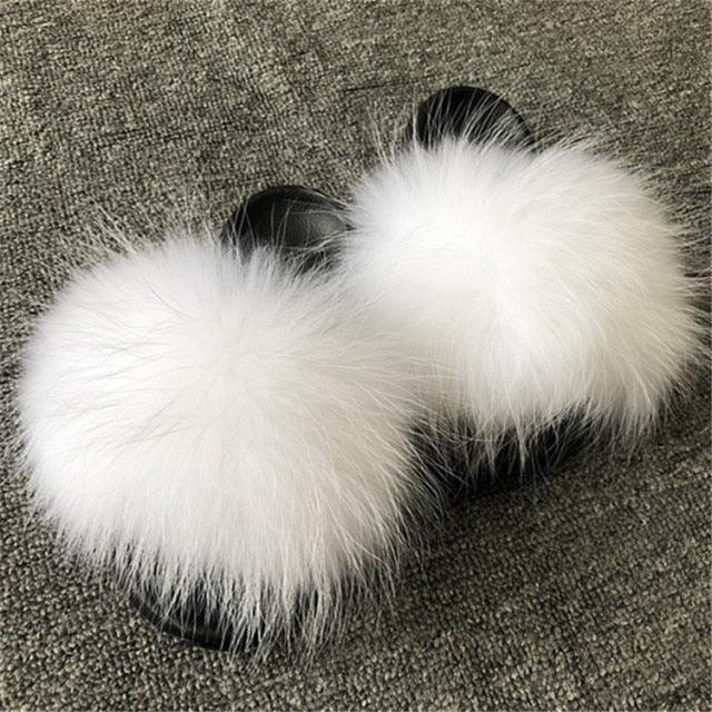 Rainbow Faux Fur Fluffy Slides