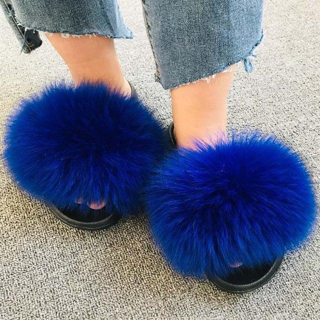 Rainbow Faux Fur Fluffy Slides
