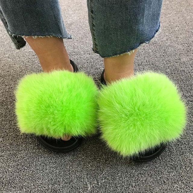 Rainbow Faux Fur Fluffy Slides