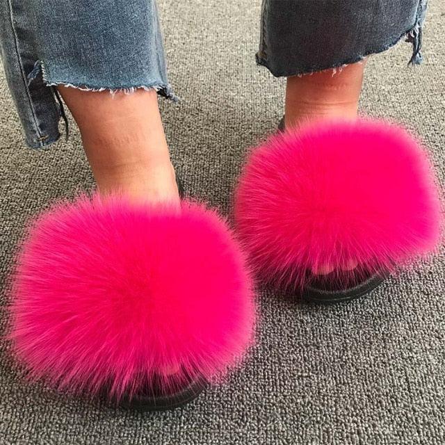 Rainbow Faux Fur Fluffy Slides